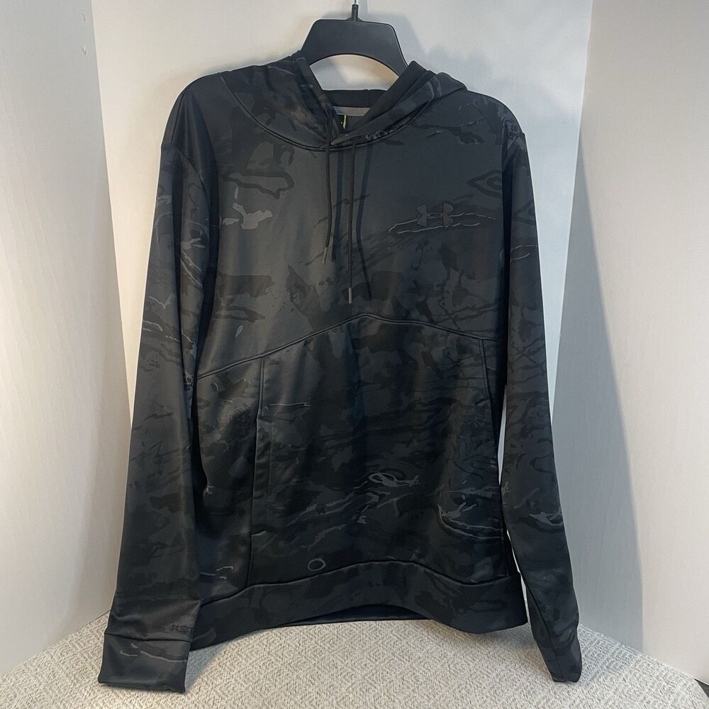 Under Armour Mens L Black Camo Fleece Pullover Sweatshirt Hoodie Cold Gear